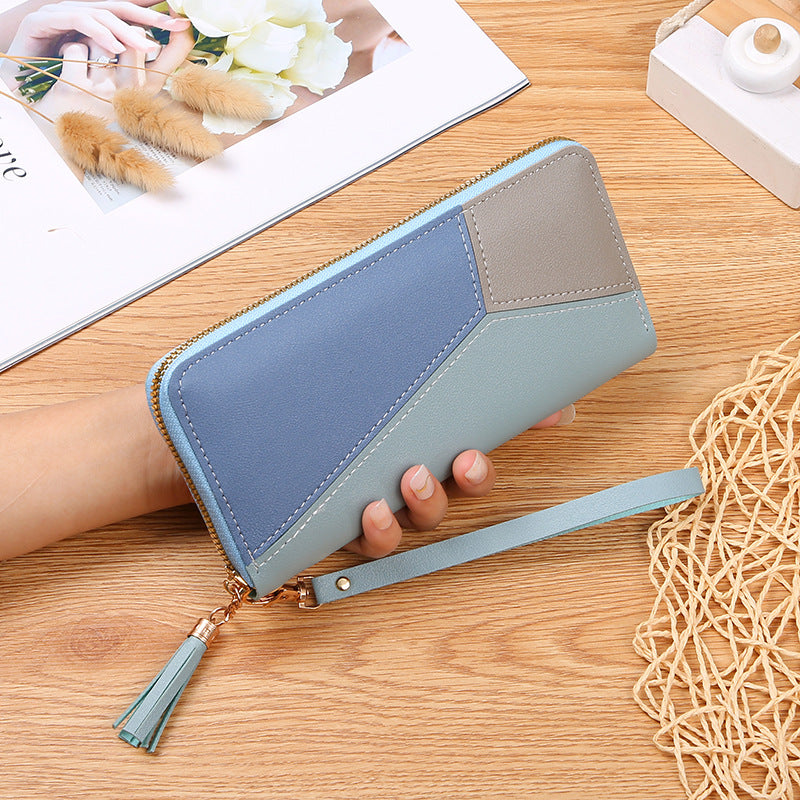 Blue Geo‑Block Wristlet Wallet