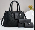 Woven-Pattern Tote Handbag Set – Black
