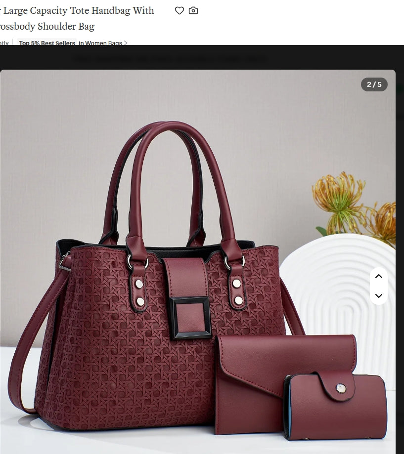 Structured Tote Handbag Set – Burgundy